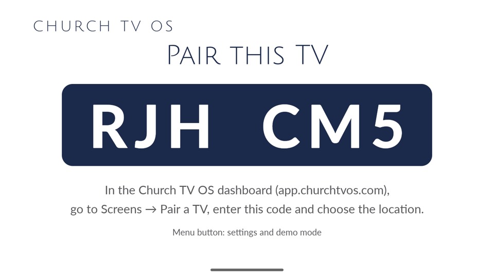 The Pair this TV screen showing a six-character code